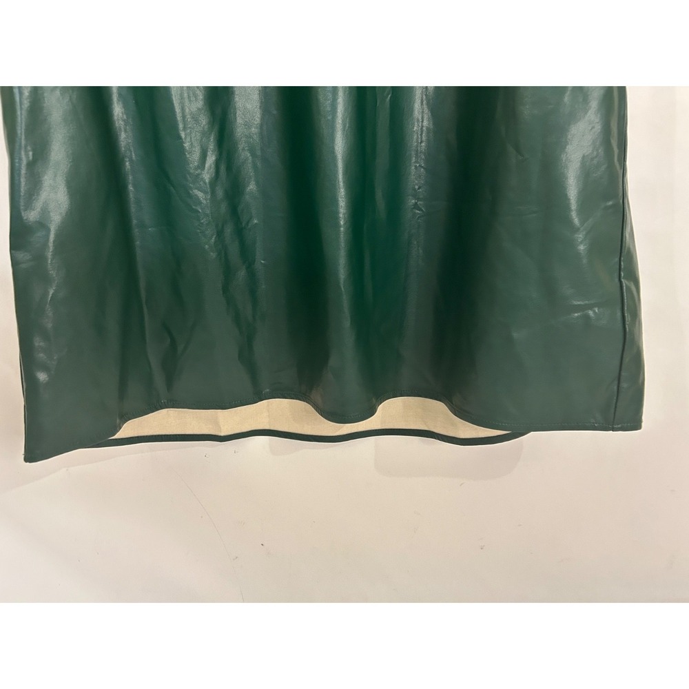 Entro Faux Leather Tiered‎ Ruffle Sleeve Dress Minimalist Neutral Green Sz M - Picture 7 of 10